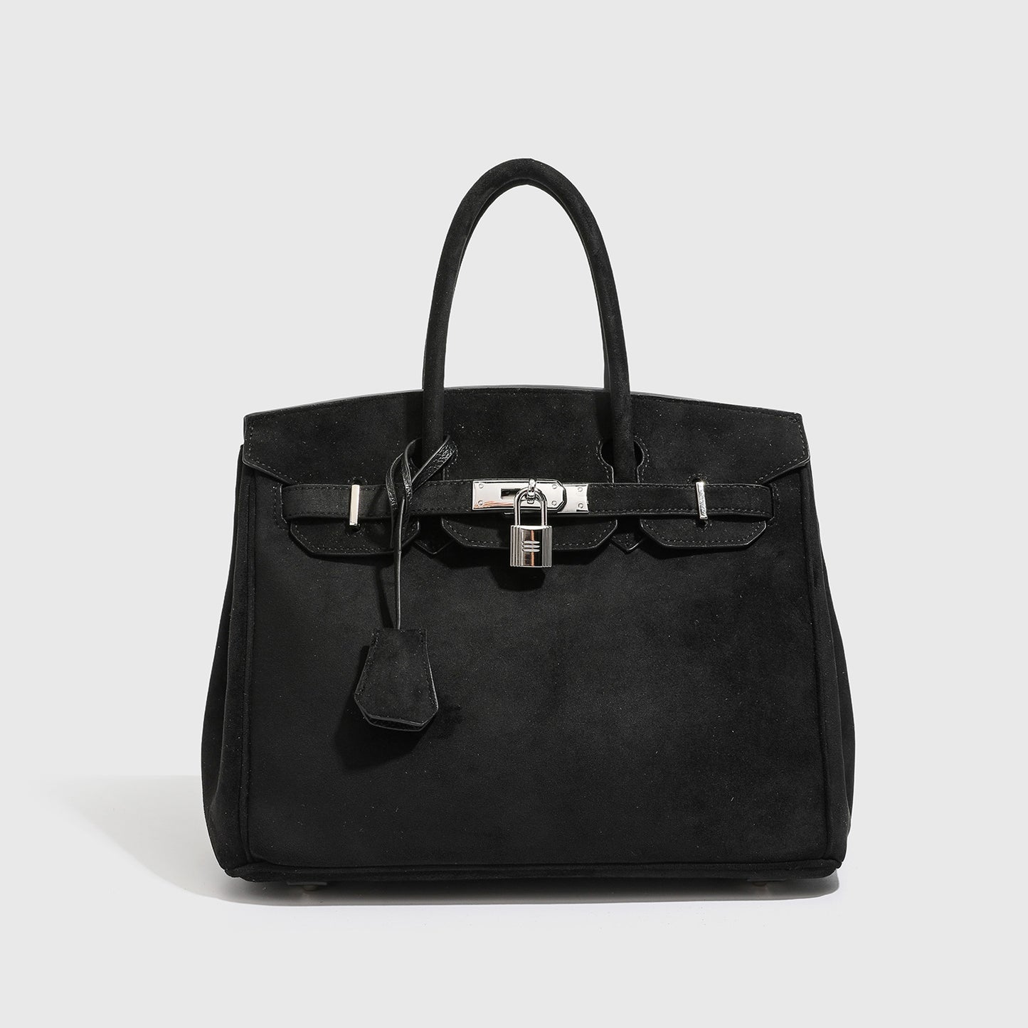 Premium Genuine Leather Birkin-Inspired Tote Bag for Women, Soft Suede-Textured Handbag with Silver-Tone Hardware, Versatile Top-Handle Wristlet Purse for Everyday Elegance