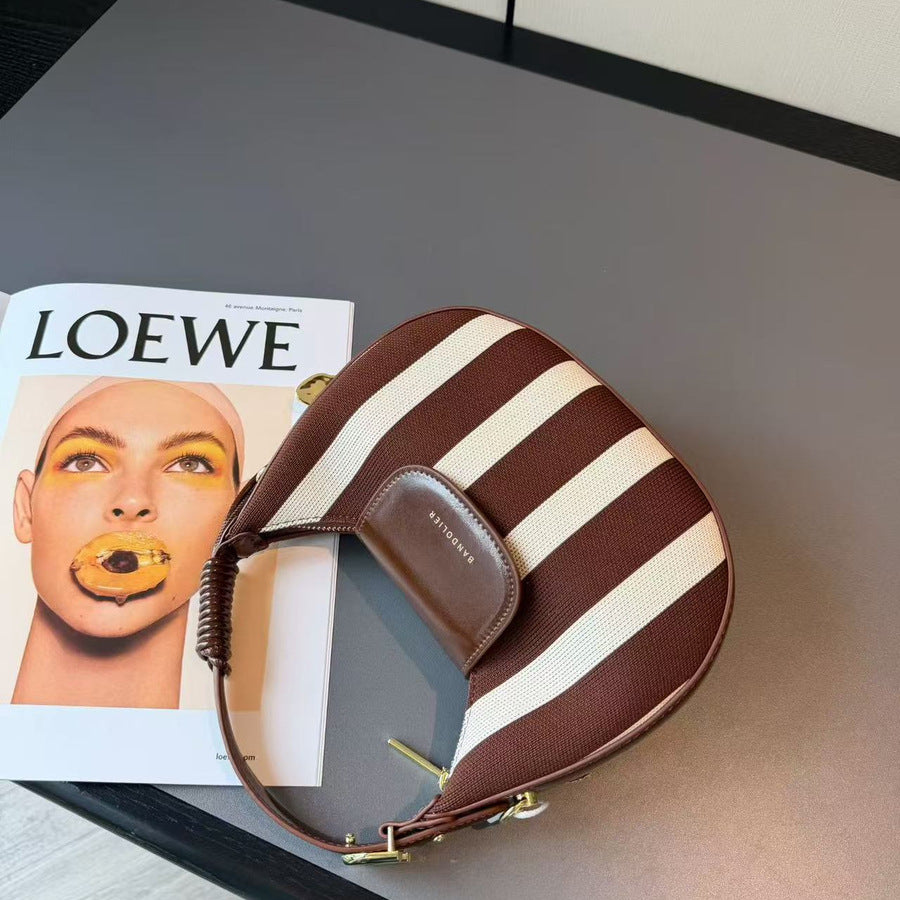 Color-Block Crescent Bag for Women Fall Winter Light Luxury Top Handle Shoulder Crossbody Purse, High-Quality Versatile Going-Out Handbag with Chic Contrast Design