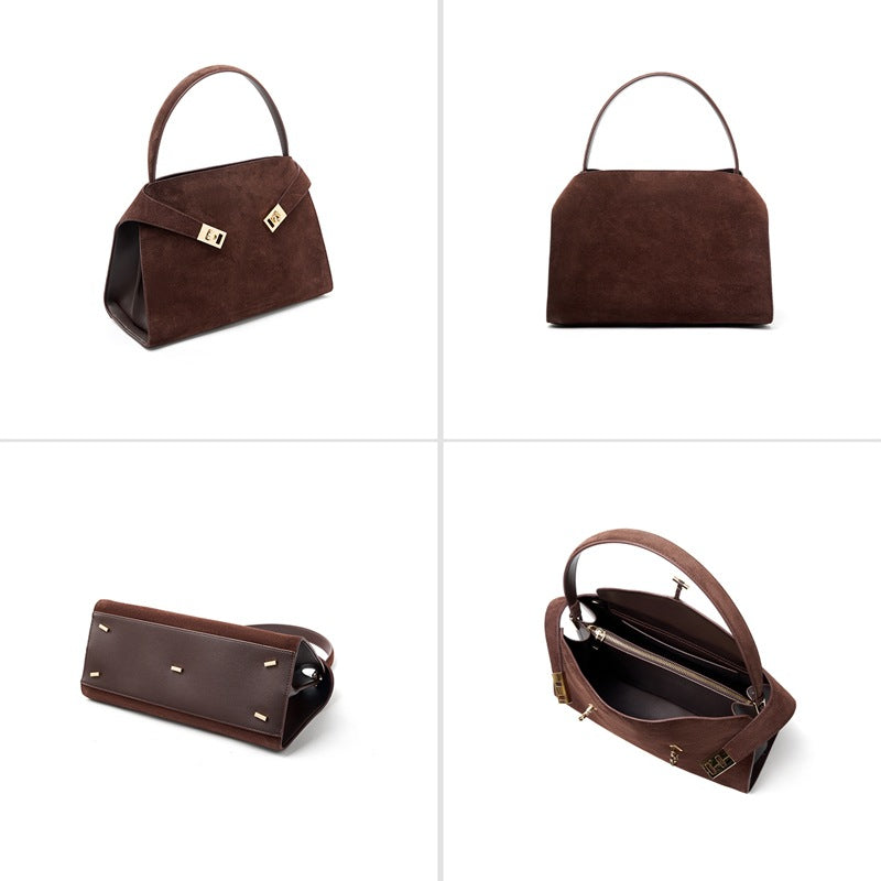 Genuine Top Layer Cowhide Large Capacity Tote Bag for Women, Fall Winter Vintage Style Underarm Shoulder Handbag, Premium Commute Everyday Bag for Ladies