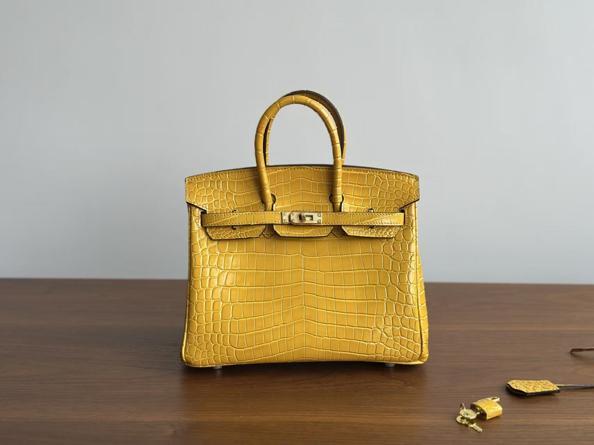 Genuine Leather Tote Bag for Women, Hermès-Inspired Birkin-Style Handbag with Crocodile-Embossed Finish, Top-Grain Cowhide Leather, Hand-Stitched Craftsmanship, Available in 25cm and 30cm, Luxury Everyday Carry Purse