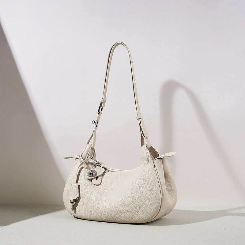 Genuine Leather Crescent Bag for Women, Candy Color Original Minimalist Design Shoulder Underarm Top Handle Purse, Premium Niche Handbag for Ladies
