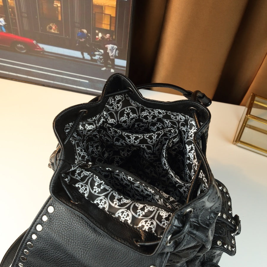 Halloween Skull Backpack for Men Women Rhinestone Studded Large Capacity Daypack, Gothic Punk Travel Backpack with Sparkling Crystal Embellishments