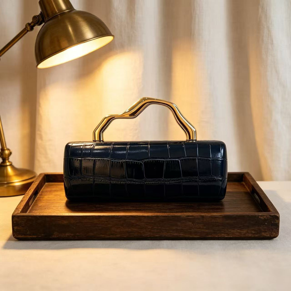 PU Crocodile-Embossed Evening Clutch for Women, New Irregular Top Handle Shoulder Crossbody Bag, Light Luxury Unique Gown Purse for Ladies