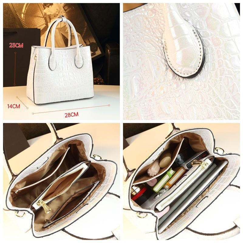 New Arrival Croc-Effect Genuine Leather Tote Bag for Women, A Shoulder Crossbody Top-Handle Handbag with Versatile Design, Perfect for Moms