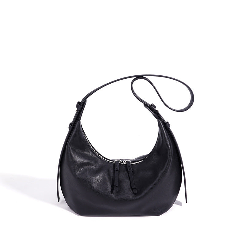 Genuine Soft Leather Korean Style Dumpling Underarm Bag for Women, Minimalist Spring Summer Commute Shoulder Purse, Premium Everyday Work Handbag for Ladies