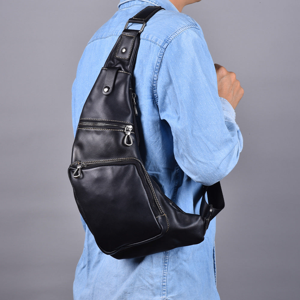 Premium Genuine Cowhide Leather Waist Chest Bag for Men | Large-Capacity Cross-Body Shoulder Pack with Built-In Phone Wallet | Multi-Functional Hands-Free Bag for Daily Commute, Travel & Outdoor Adventures | Durable & Stylish Men's Accessory with Ver