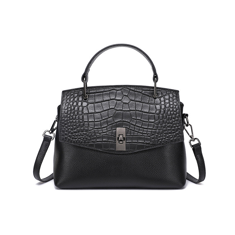 New Arrival Croc-Effect Genuine Leather Small Square Bag for Women, A Premium Top-Layer Cowhide Shoulder Handbag with Elegant Design, Perfect Gift for Mom