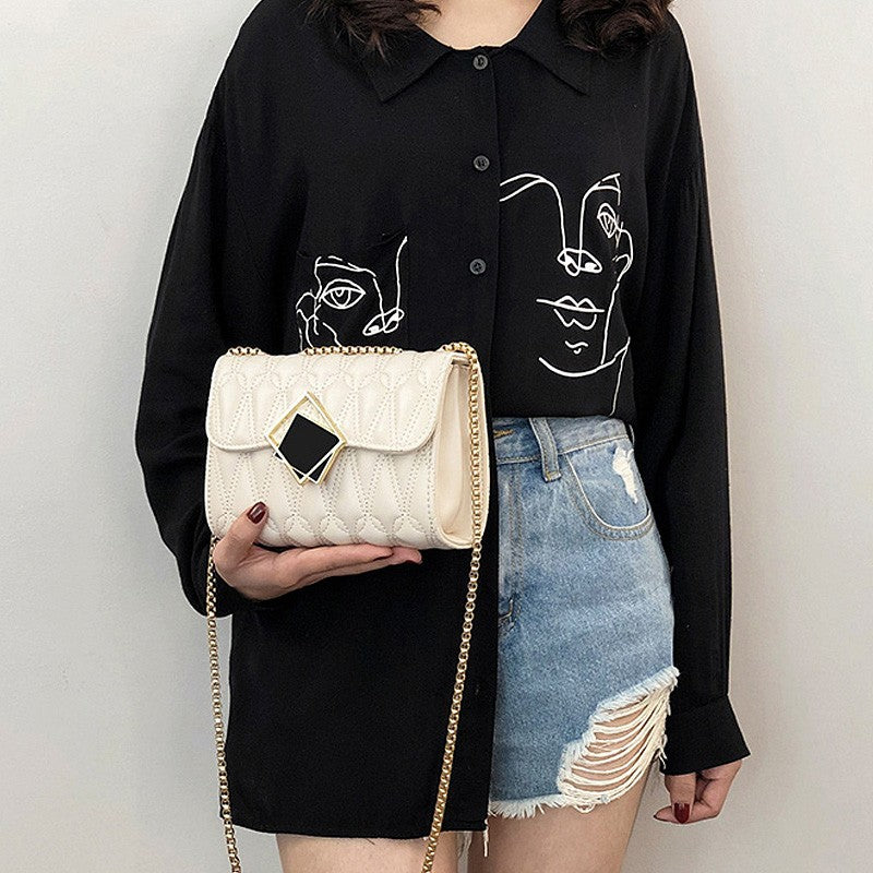 Genuine Leather Quilted Stitching Chain Crossbody Bag for Women, New Shoulder Top Handle Purse, Trendy Mini Handbag for Ladies