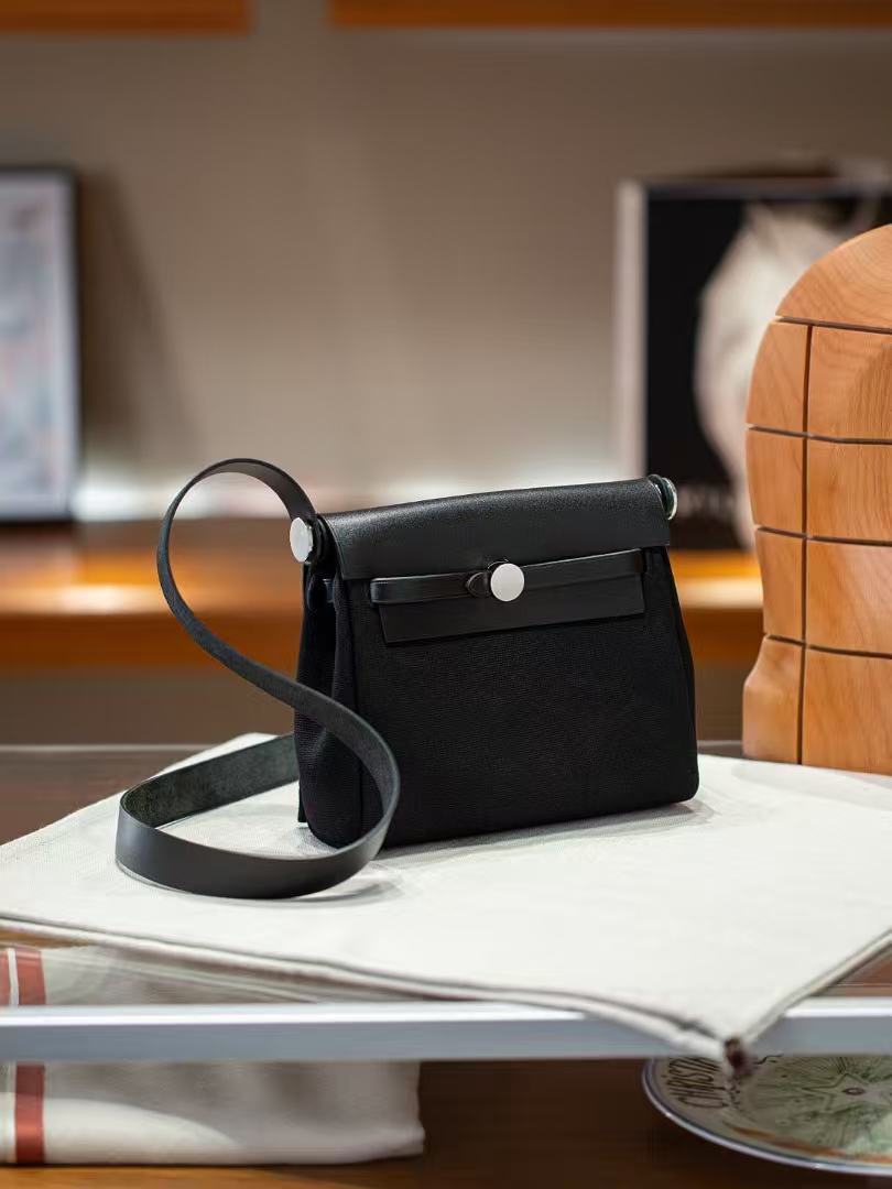 Genuine Cowhide & Canvas Mini Kelly-Style Herbag for Women, Internal Stitching Color Block Shoulder Crossbody Purse, Niche Commute Handbag for Ladies