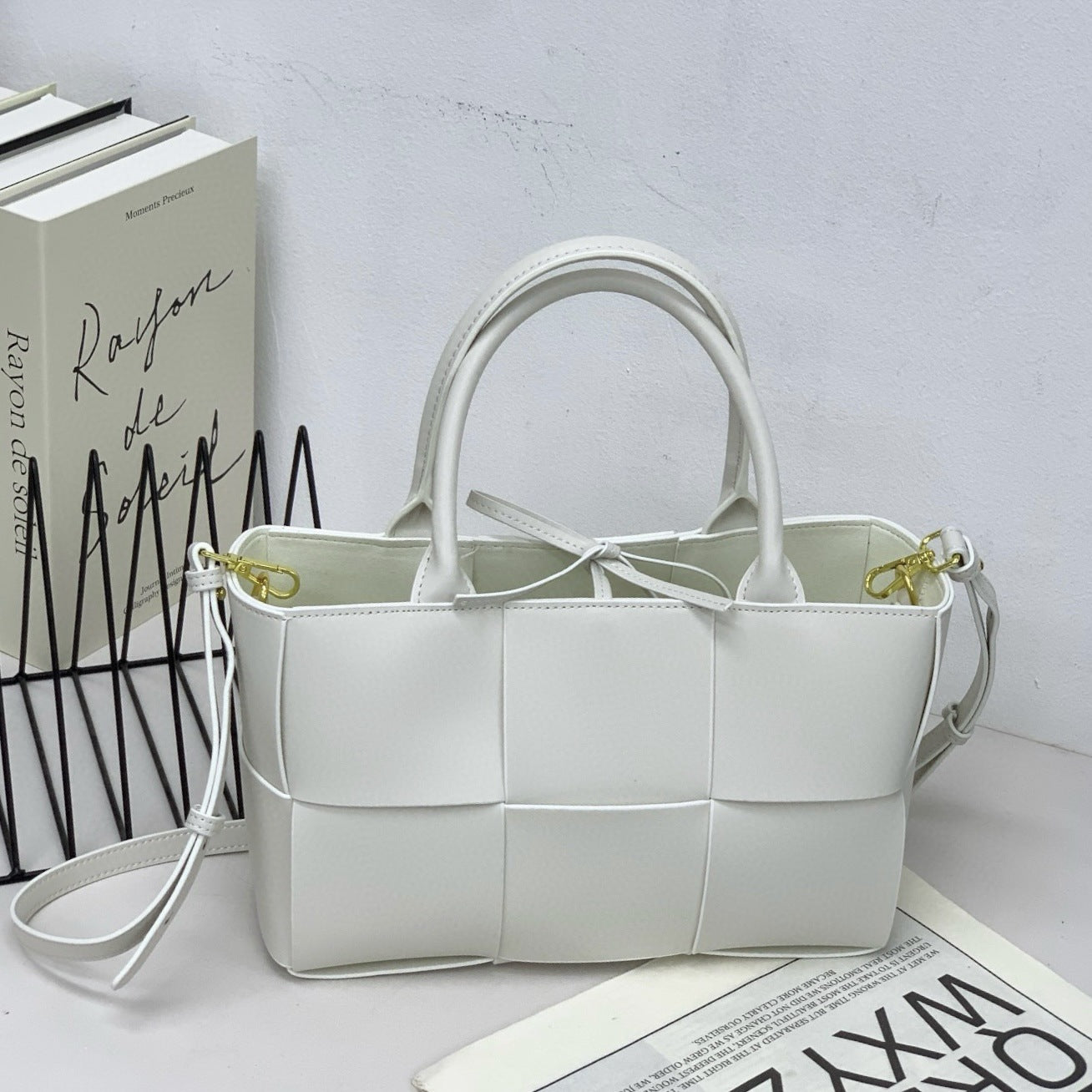 28CM Genuine Leather Woven Tote Bag for Women, Cowhide Handbag with Top Handles, Versatile Shoulder Crossbody Purse for Work Commute