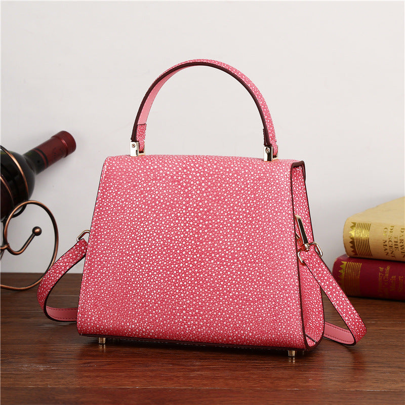 Genuine Leather Starry Pearl Fish Grain Tote Bag for Women Large Capacity Shoulder Crossbody Handbag, Premium Textured Purse with Elegant Design