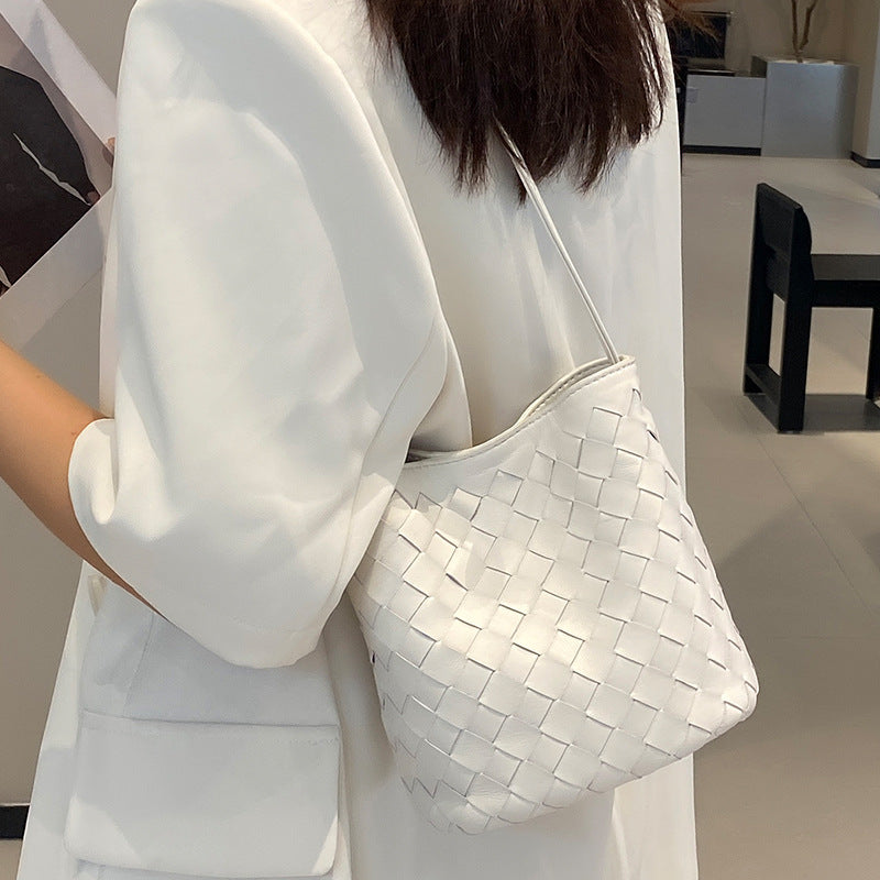 Sheepskin Handwoven Bucket Bag for Women Premium Crossbody Shoulder Handbag, Trendy Fashion Purse with Soft Luxurious Texture