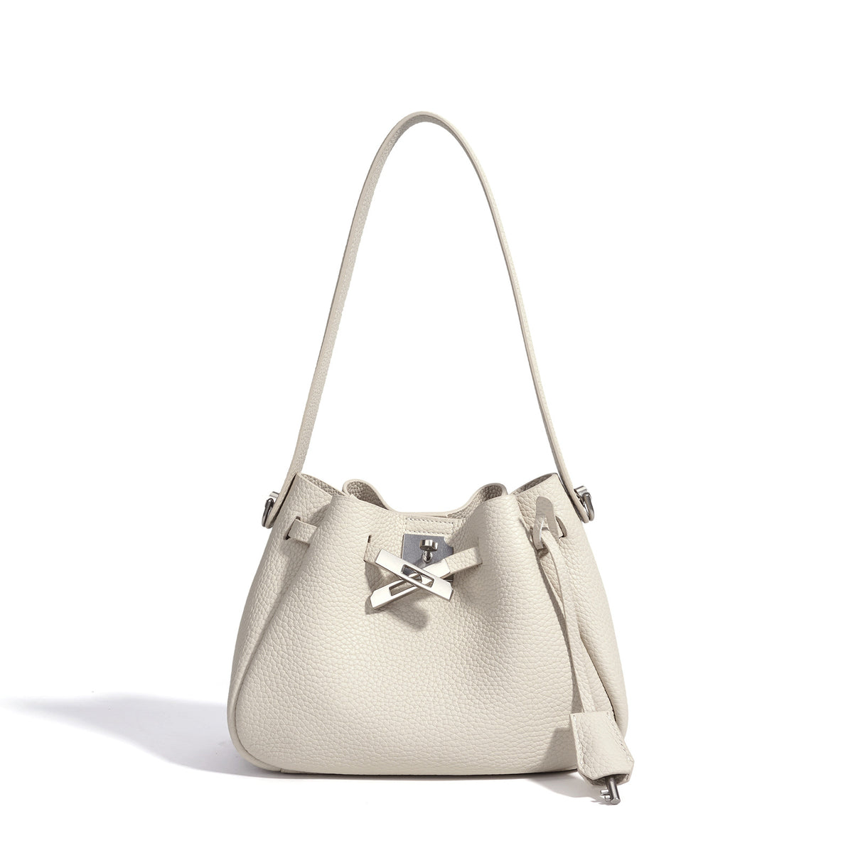 Genuine Pebbled Soft Leather Bucket Bag for Women, Relaxed Versatile Underarm Shoulder Crossbody Purse, Spring Summer Premium Niche Handbag for Ladies