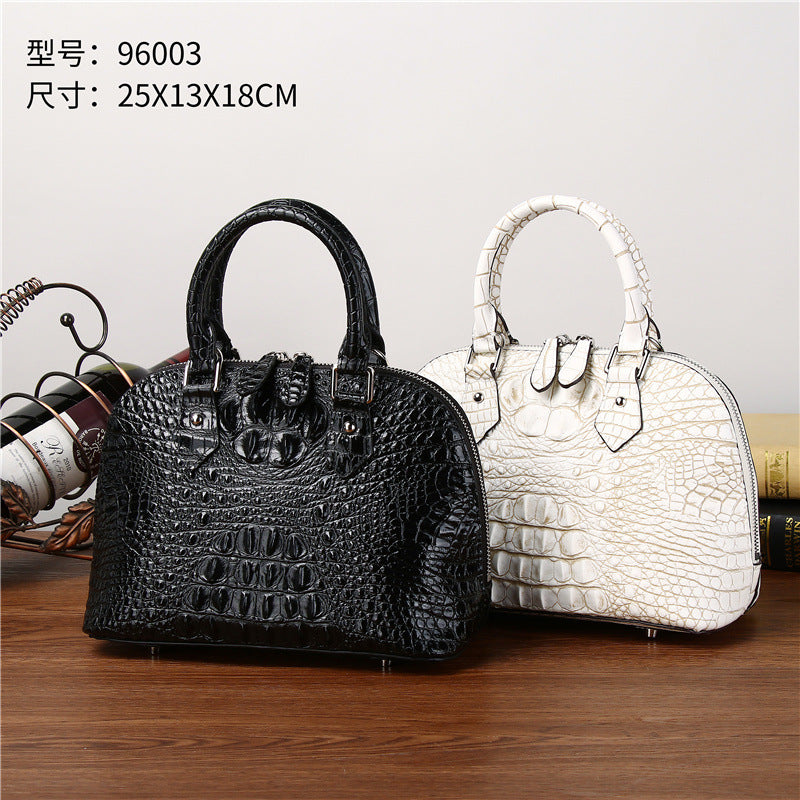 New Arrival Croc-Effect Genuine Leather Shell Tote Bag for Women, A Large Capacity Business Shoulder Crossbody Handbag with Trendy Top-Handle Design