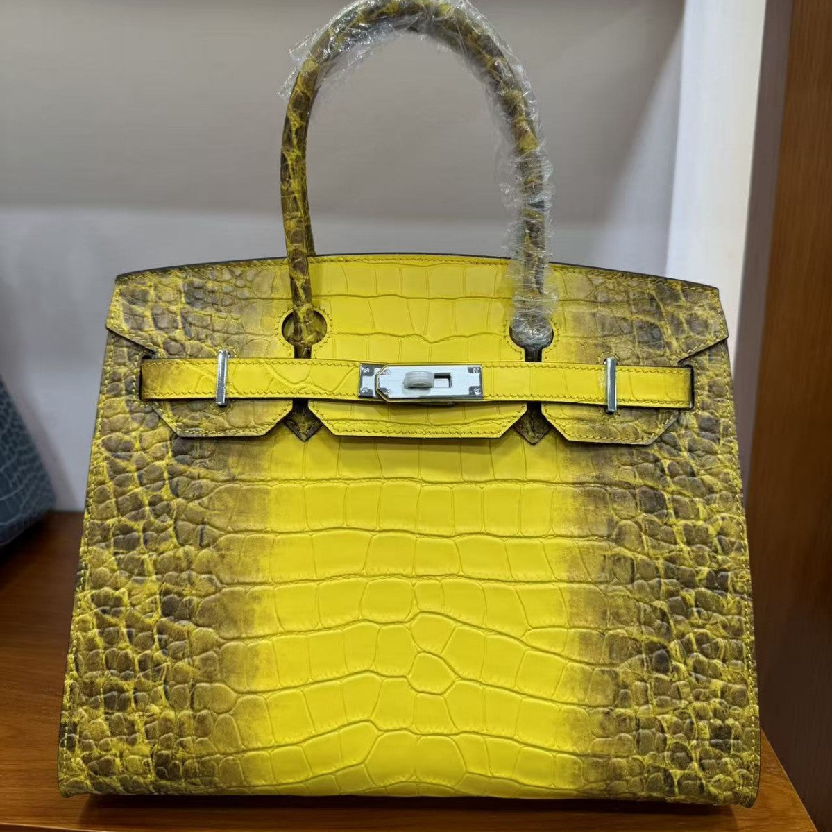 Women's Crocodile-Embossed Leather Birkin-Style Tote Bag 30cm, Hermès-Inspired Top-Handle Handbag with External Stitching, Genuine Top-Layer Cowhide Purse with Steel Hardware, Luxe Everyday Carryall Satchel