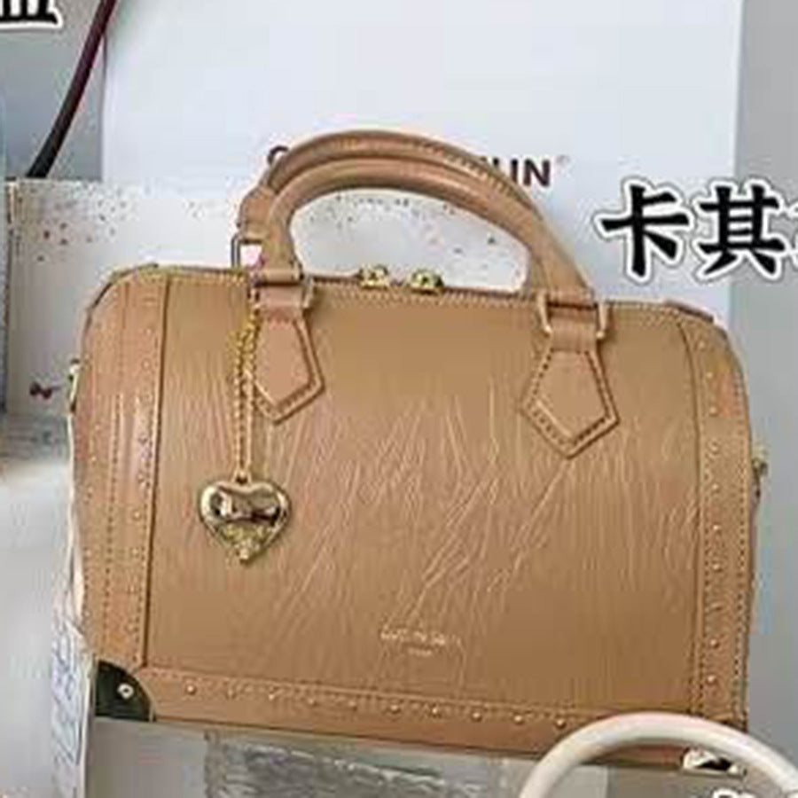 Studded Boston Pillow Bag for Women Vintage Commuter Top Handle Shoulder Crossbody Purse with Premium Hardware Accent