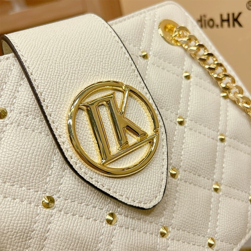 Genuine Leather Quilted Chain Bag for Women, New Trendy Versatile Shoulder Underarm Small Purse, Casual Minimalist Handbag for Ladies