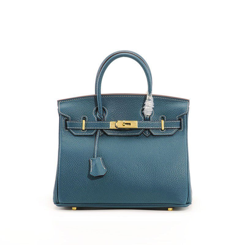 Genuine Top Layer Pebbled Cowhide Birkin-Style Bag for Women, Large Capacity Commute Top Handle Shoulder Crossbody Purse, Premium Leather Handbag for Ladies
