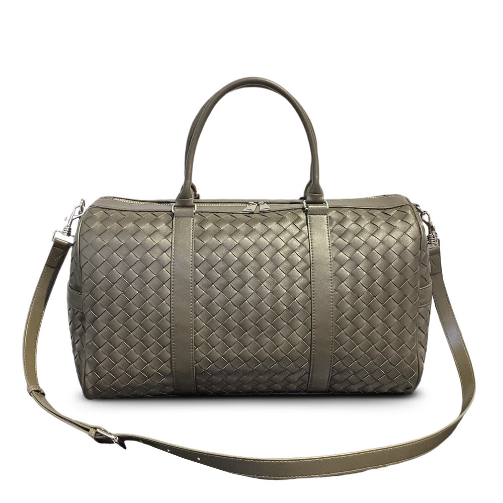 Leather woven duffel bag large capacity travel bag men and women same style portable shoulder crossbody Boston bag