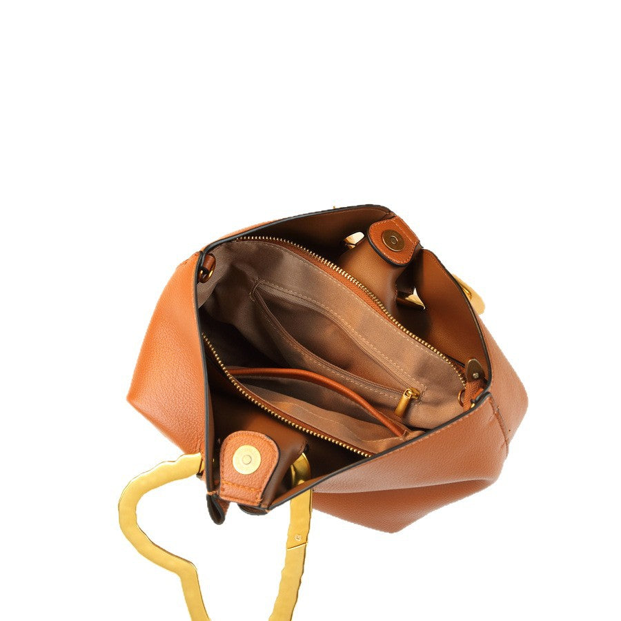 Heart Metal Handle Bucket Bag for Women Soft Leather Pleated Shoulder Crossbody Handbag, Trendy Designer Purse with Romantic Hardware Accent