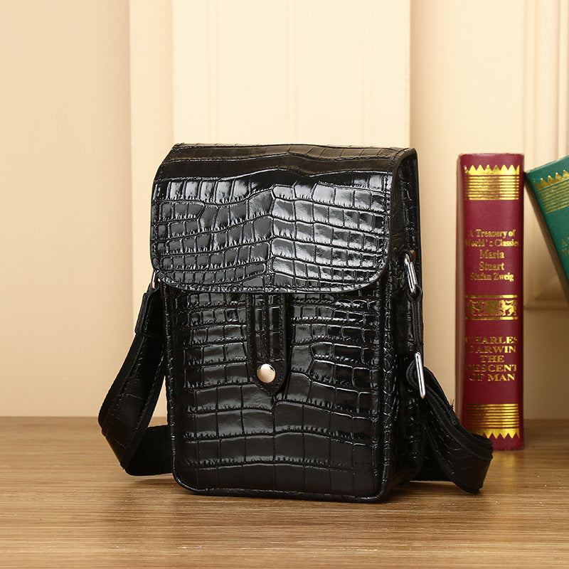 New Arrival Croc-Effect Genuine Leather Chest Bag for Men, A High-End Camera Shoulder Crossbody Phone Bag with Fashionable Design, Perfect for Daily Use