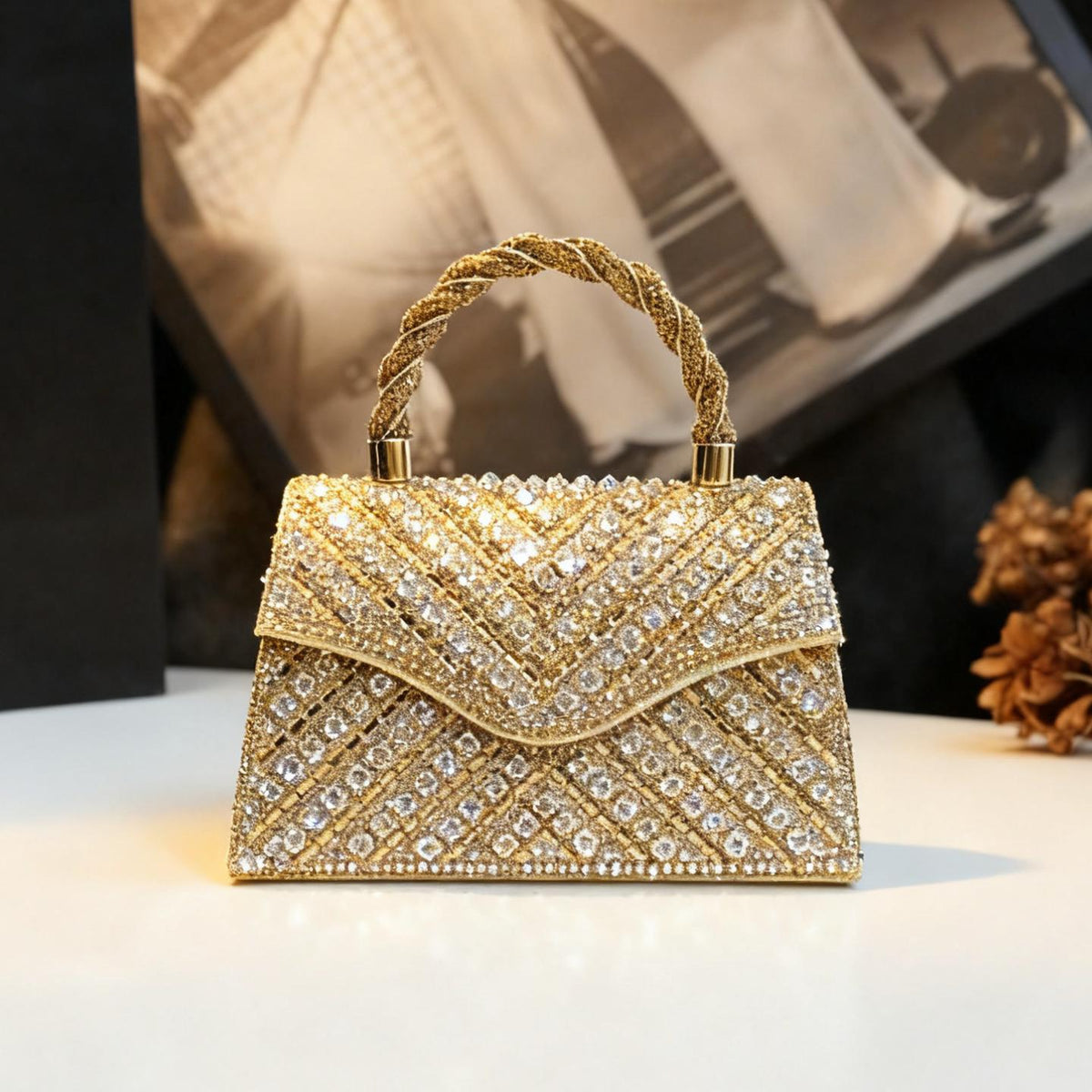 Chic Sparkly Genuine Leather Crossbody Bag for Women, A Rhinestone-Embellished Shoulder Handbag with Versatile Trendy Design, Perfect for Banquets & Everyday Style