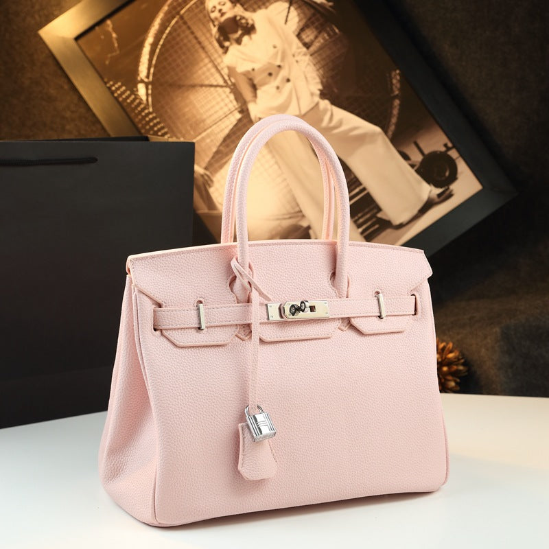 New Arrival Pebbled Leather Birkin-Inspired Tote Bag for Women, Large Capacity Turn-Lock Shoulder Crossbody Handbag with Light Luxury Style, Perfect Commuter Purse for Work & Everyday