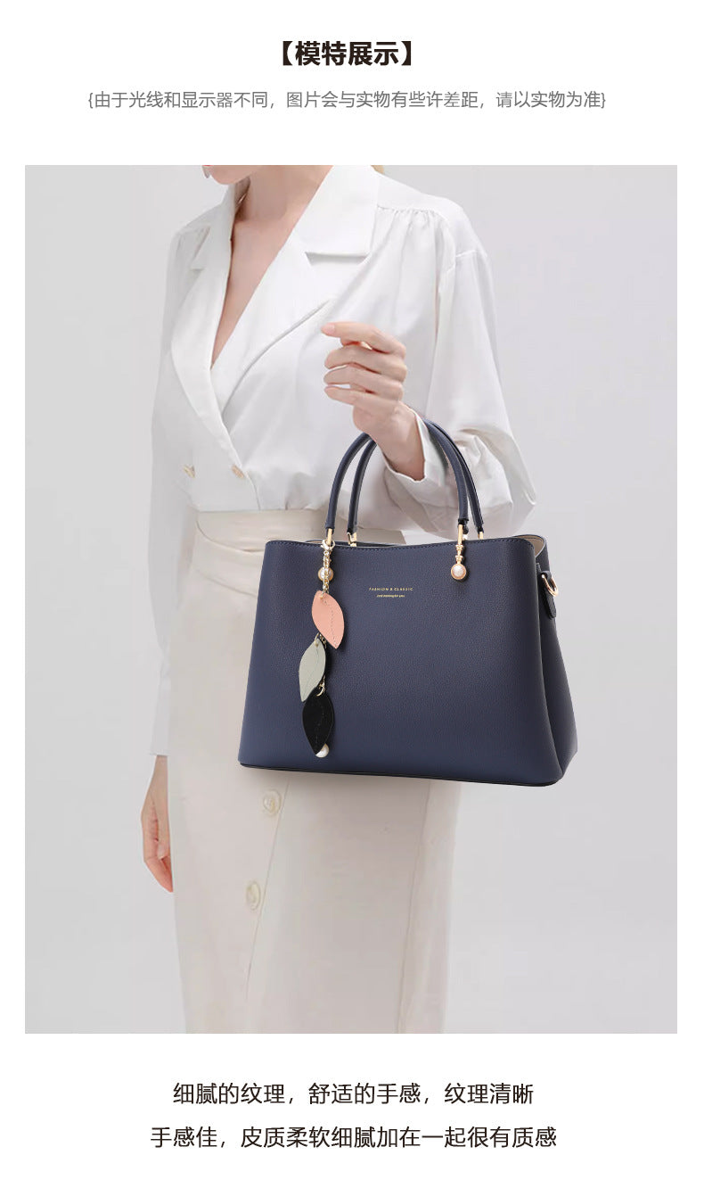 New Light Luxury Genuine Leather Mom Bag, Crossbody Shoulder Top Handle Purse, Premium Commute Handbag for Women