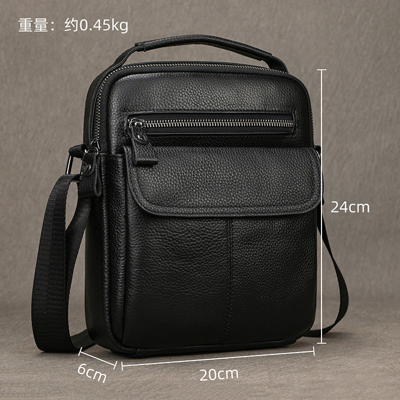 Genuine Black Cowhide Shoulder Crossbody Bag for Men, Fashionable Top Handle Pouch, iPad Tablet Casual Bag for Summer Fall for Gentlemen