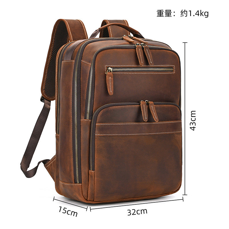 Men's Crazy Horse Leather Backpack Vintage Travel Daypack for Women Students, Genuine Leather Casual Rucksack Large Capacity