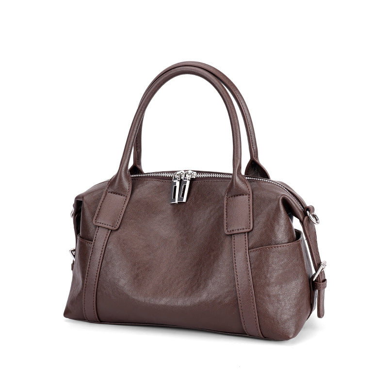 Genuine Leather Slouchy Boston Tote Bag for Women Elegant Commuter Shoulder Handbag, Versatile Trendy Purse with Classic Silhouette