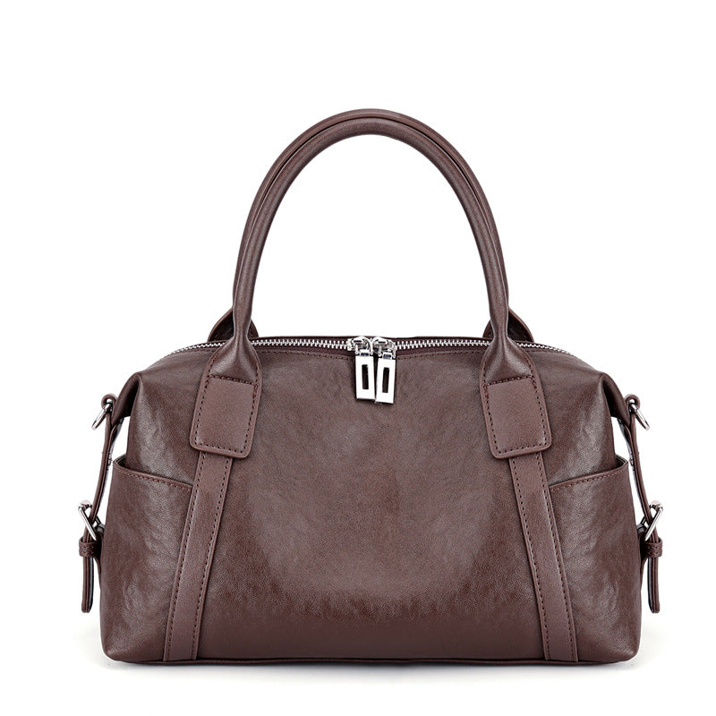 Genuine Leather Slouchy Boston Tote Bag for Women Elegant Commuter Shoulder Handbag, Versatile Trendy Purse with Classic Silhouette