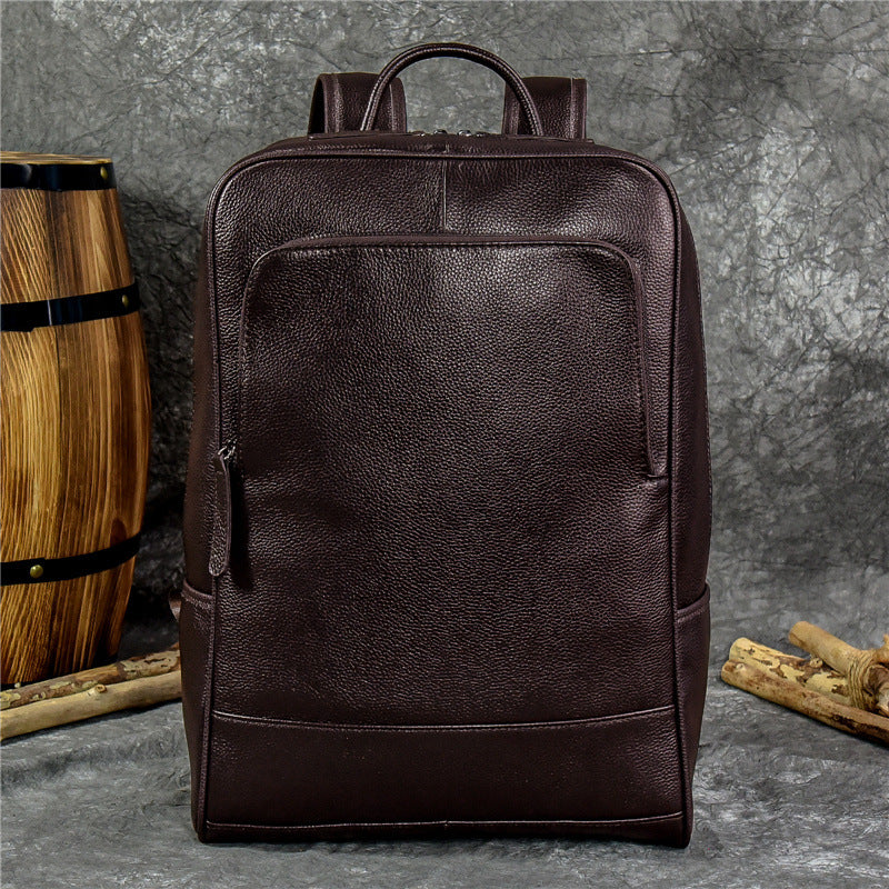 Black Genuine Leather Business Backpack, Top Layer Cowhide Commute Laptop Bag, Minimalist Travel School Daypack for Men