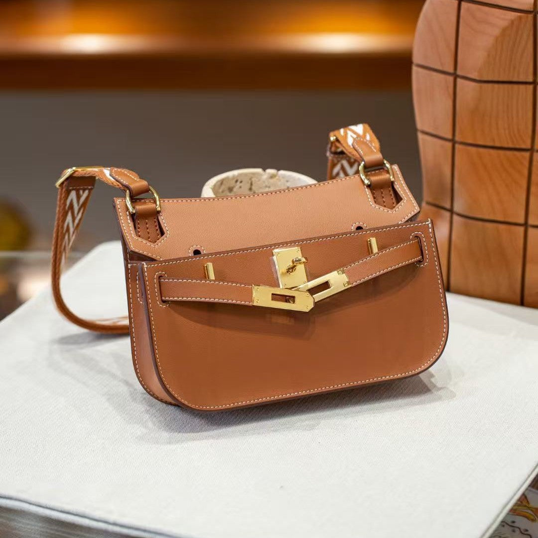 Women's Mini Kelly-Style Cross-Body Shoulder Bag, Hermès-Inspired Premium Swift Calfskin Leather Purse, Gypsy Boho Chic Handbag with Genuine Leather, Trendy Everyday Satchel for Fashion-Forward Women