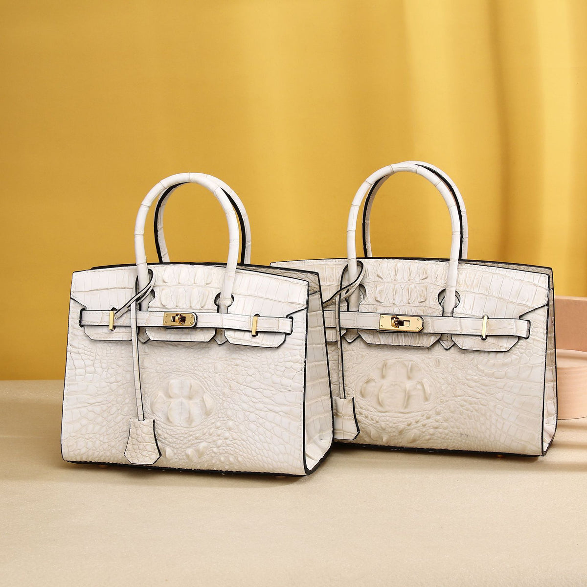 Elegant White Croc-Embossed Birkin-Inspired Tote Bag for Women, Premium High-End Top-Handle Shoulder Crossbody Handbag with Versatile Design, Everyday Purse