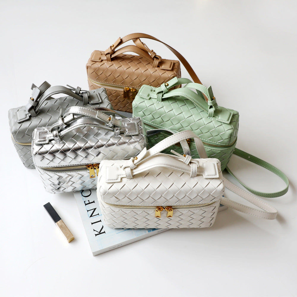 Handwoven Mini Square Bag for Women Summer Shoulder Crossbody Handbag, Celebrity-Inspired Versatile Purse with Artisan Woven Texture