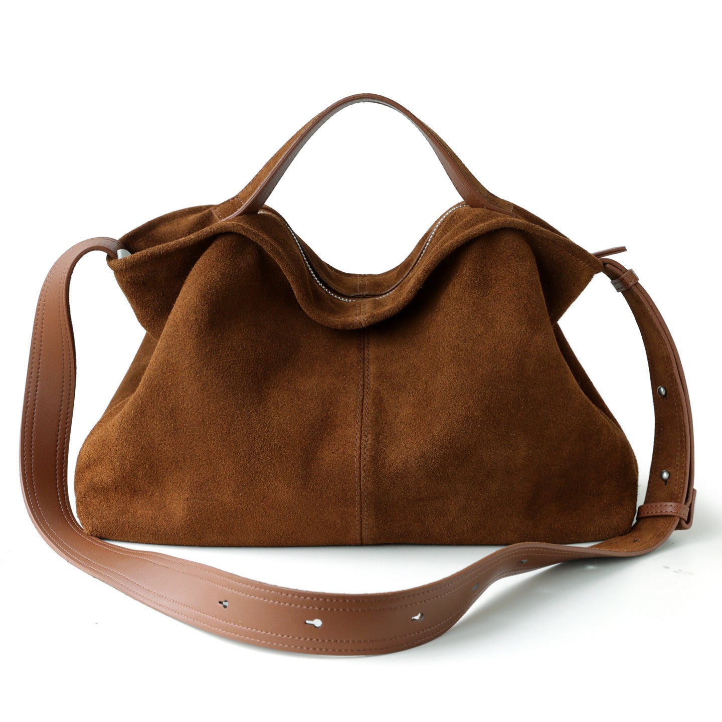 Suede Frosted Cowhide Slouchy Tote Bag for Women Fall Winter Commuter Shoulder Crossbody Handbag, Premium Genuine Leather Purse with Soft Matte Finish