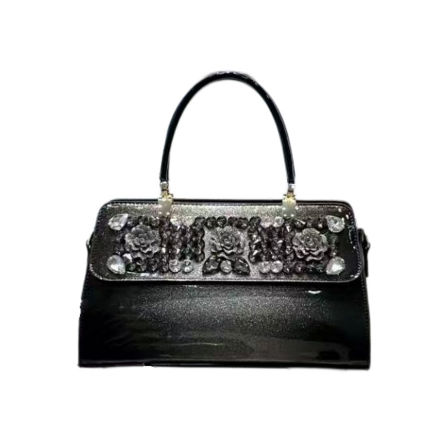 Flower Rhinestone Embellished Boston Bag for Women Shoulder Crossbody Handbag, Premium Versatile Purse with Elegant Floral Design