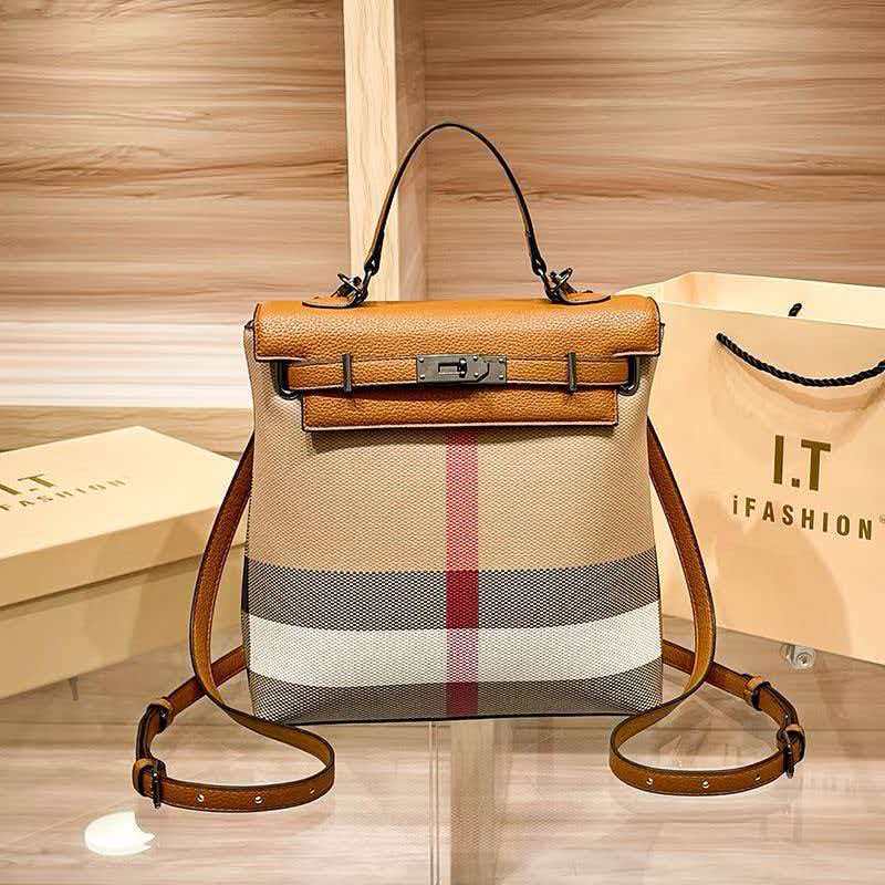 Genuine Leather Plaid Shell Handbag for Women, New Versatile Large Capacity Top Handle Shoulder Crossbody Purse, Trendy Bag for Ladies