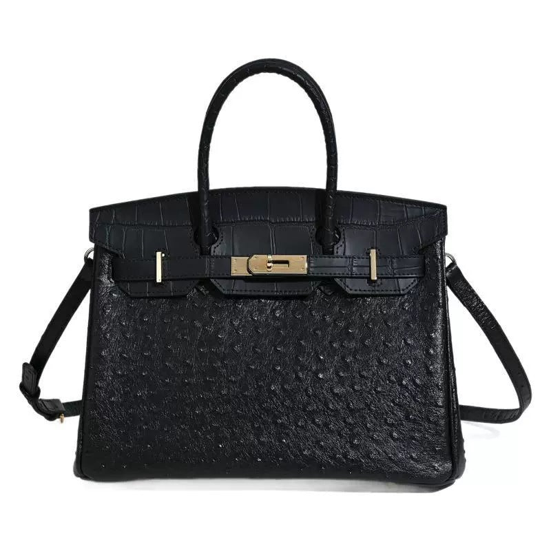 Premium Ostrich-Embossed Birkin-Inspired Tote Bag for Women, Top-Layer Cowhide Leather with Spacious Large Capacity, Ideal Business Commuter Top-Handle Handbag for Work & Everyday