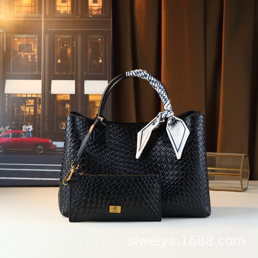 Woven Tote Bag Set for Women Large Capacity Sub-Bag Handbag, Minimalist Versatile Picnic Basket Shoulder Purse with Artisan Woven Craftsmanship