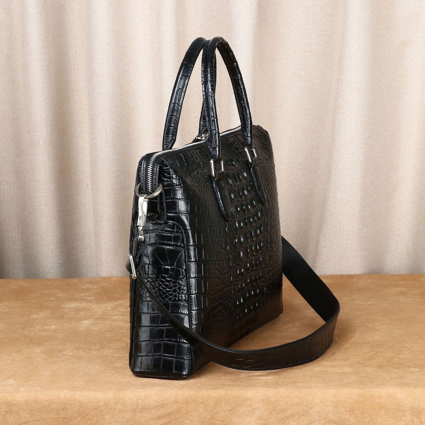 New Arrival Croc-Effect Genuine Leather Business Briefcase for Men, A Large Capacity Single-Zip Top-Handle Bag with Fashionable Design, Perfect for Office & Travel