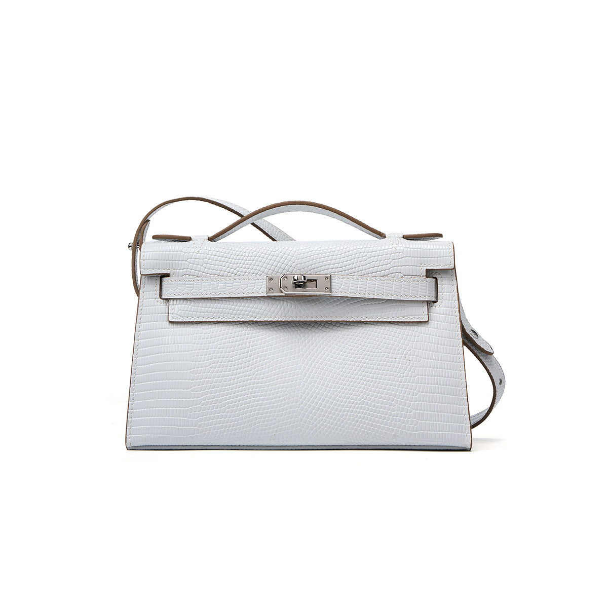 Lizard-Embossed Kelly-Style 22cm Bag in Genuine Leather, New Versatile Shoulder Crossbody Purse, Fashionable Handbag for Women
