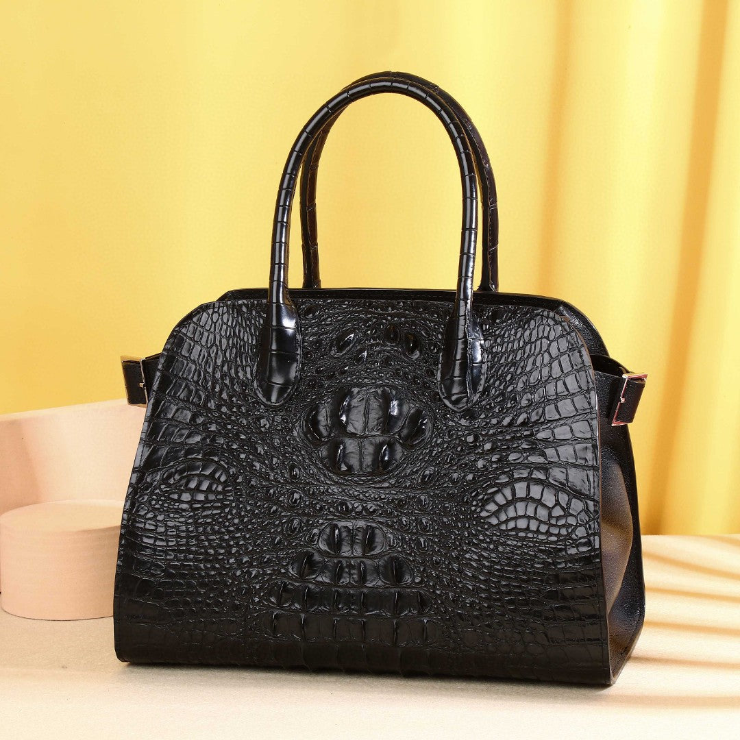 Premium Thai Croc-Effect Dumpling Bag for Women, A Large Capacity Bowling Shell Tote with Business Trendy Top-Handle Design, Perfect for Work & Everyday