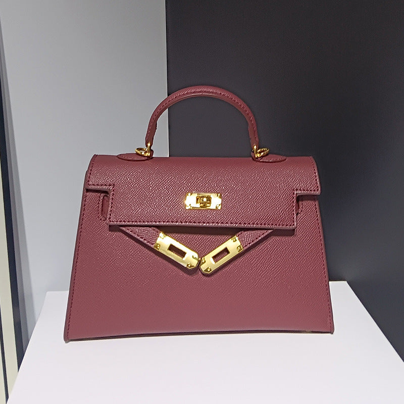 Genuine Palm Texture Kelly-Style 22CM Bag for Women, Small Large Capacity Crossbody Shoulder Top Handle Commute Purse, Versatile Handbag for Ladies