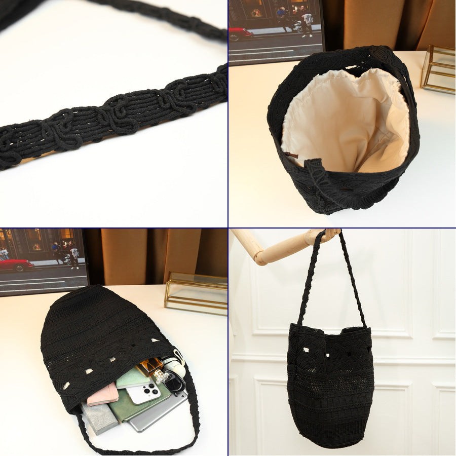 Hollow Woven Beach Tote Set for Women Large Capacity Shoulder Underarm Bag, Casual Korean Style Canvas Sub-Bag with Vacation-Ready Design