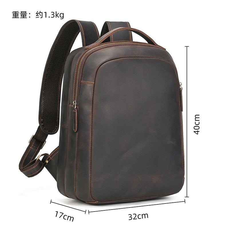 Men's Crazy Horse Leather Backpack Vintage Travel Daypack for Women Students, Genuine Leather Casual Rucksack Large Capacity