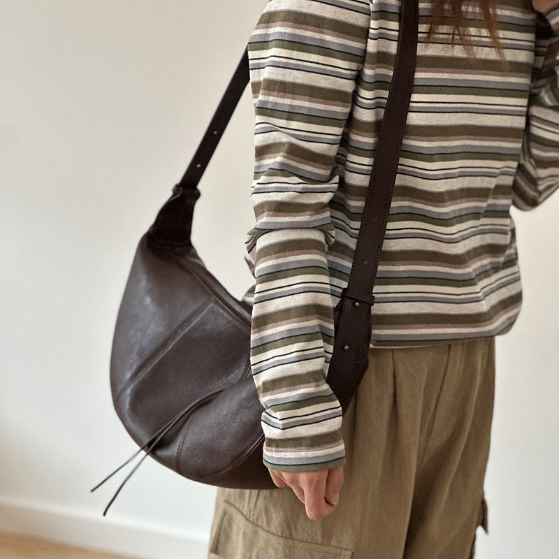 Genuine Top Layer Cowhide Saddle Bag for Women, New Casual Crescent Crossbody Shoulder Purse, Premium Leather Handbag for Ladies