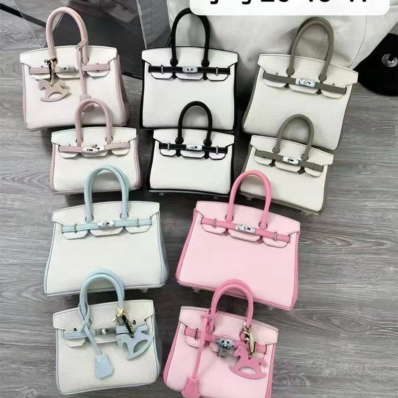 New Arrival Pebbled Leather Birkin-Inspired Tote Bag for Women, Color-Blocked Shoulder Crossbody Handbag with Trendy Glamorous Design, Versatile Everyday Purse