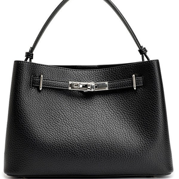 Genuine Leather Kelly-Style Bag for Women, New Early Spring Fashionable Shoulder Crossbody Top Handle Purse, Versatile Trendy Commute Handbag, Light Luxury for Ladies